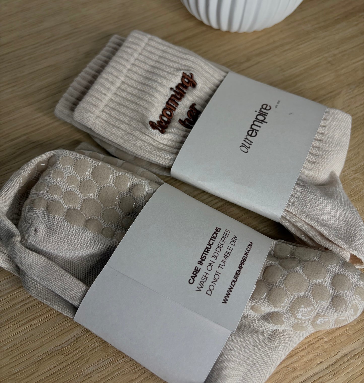 Becoming Her Embroidered Pilate Grip Socks