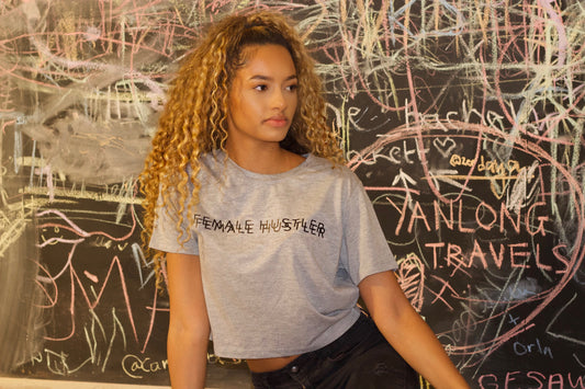 Grey 'Female Hustler' Cropped Tee